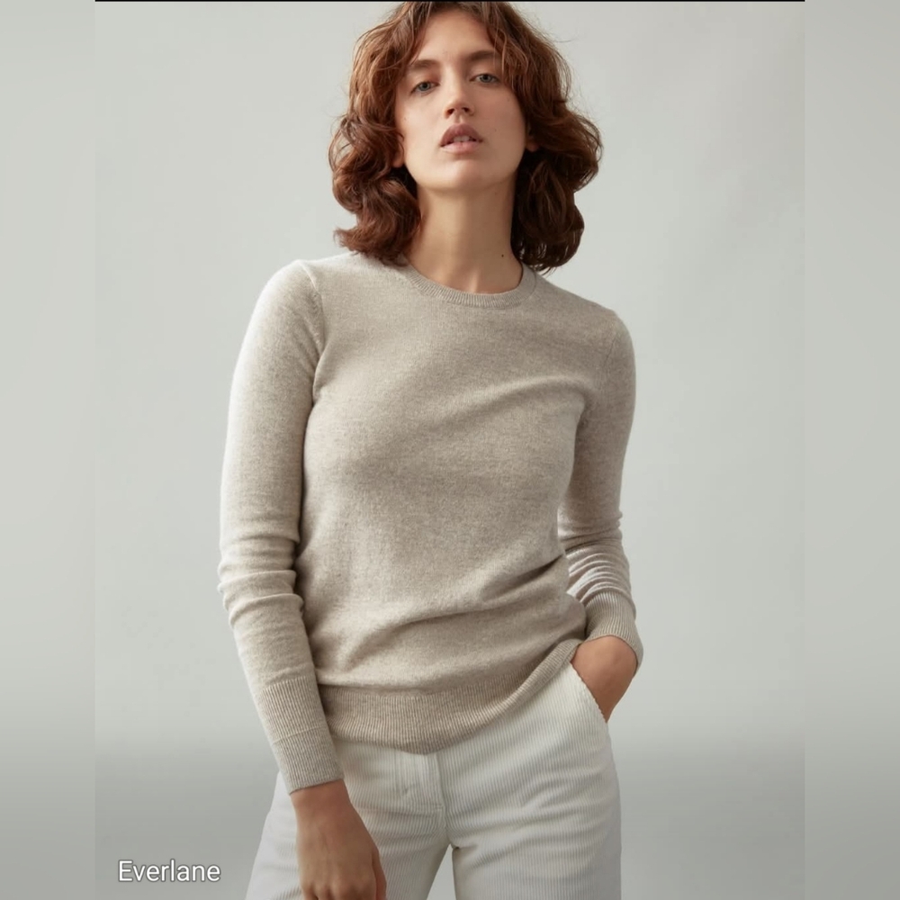NWT! Everlane Women's Cashmere Grey Beige Ivory Crew Neck Sweater XXS